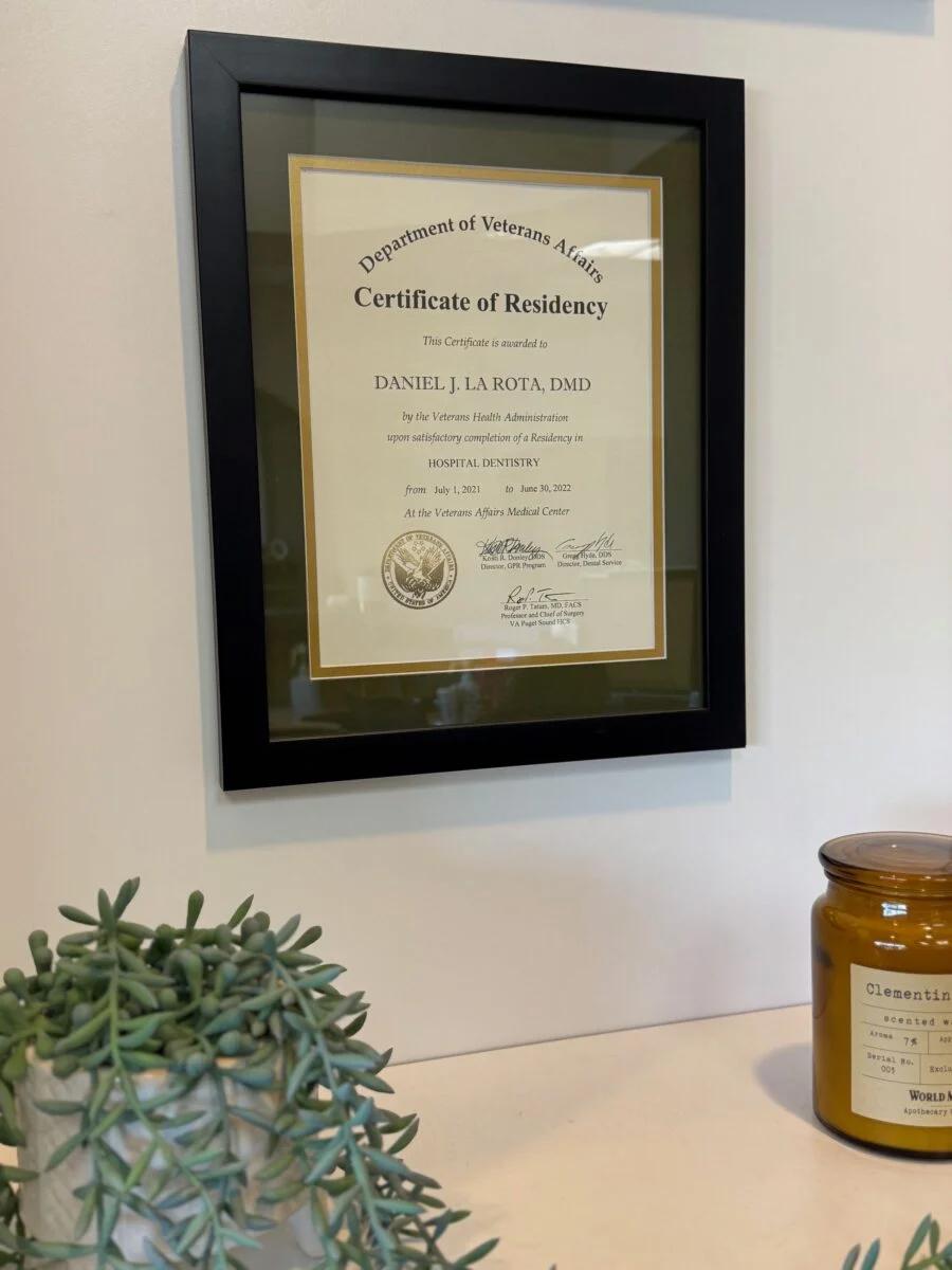 Burien Dental Framed Certificate Display