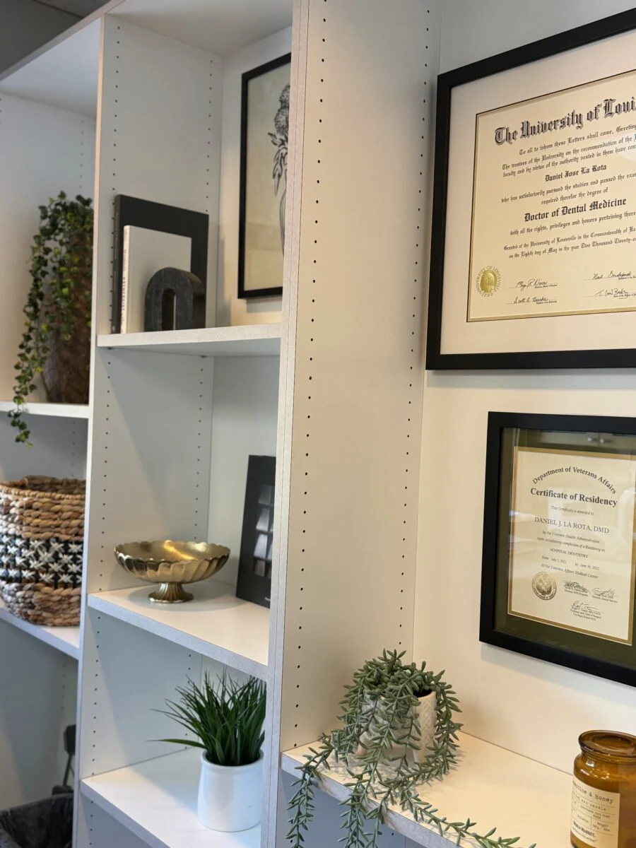 Burien Dental Decorated Shelf with Diplomas & Greenery
